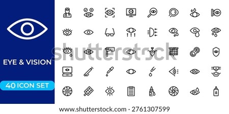 Eye and Vision Line Icon Set – Optical, Sight, Anatomy and Perception Outline Icons Collection, Editable Vector Illustration