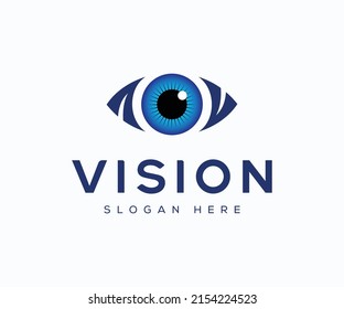 Eye Vision Logo Design Vector. Blue Eye Icon Vector Template.