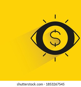 visión ocular y dinero con sombra sobre fondo amarillo