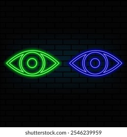 Eye Vision Neon Sign. Vector Illustration of See Promotion..