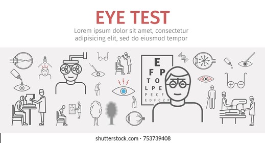 Eye vision test banner. Line icons set. Infographics. Vector signs for web graphics