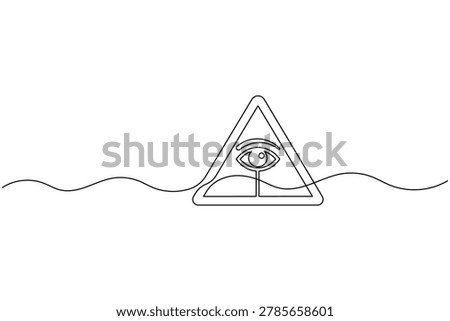 Eye warning sign one line art triangle alert outline vector illustration