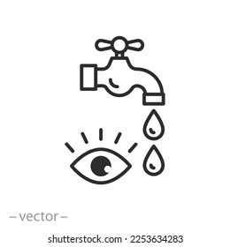 icono de lavado ocular ojos, enjuagar ojos con agua limpia, primeros auxilios, símbolo de línea delgada - ilustración de vector de trazo editable