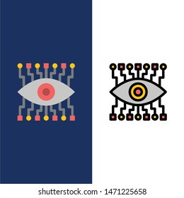 Eye, Watch, Construction  Icons. Flat and Line Filled Icon Set Vector Blue Background. Vector Icon Template background