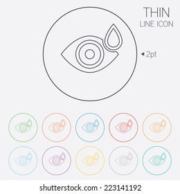 Eye with water drop sign icon. Drip into the eyes symbol. Thin line circle web icons with outline. Vector