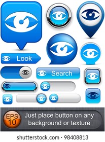 Eye web blue buttons for website or app. Vector eps10.