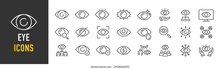 Eye web icons in line style. View, visible, looking, hidden. Vector illustration.