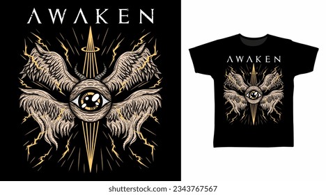 Eye with wings hand drawn t shirt and apparel design concepts