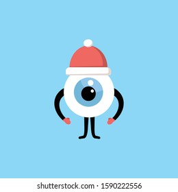 Eye in winter hat, healthy eye that is not afraid of cold, vector flat illustration