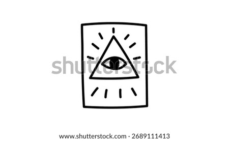 Eye in witchcraft magic with talisman and occult mystic. Esoteric astrology and tarot moon connect with celestial spiritual. Symbol, ritual, spell, divination, illuminati, alchemy and zodiac add meani