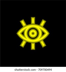 Eye yellow glowing neon ui ux icon. Glowing sign logo vector