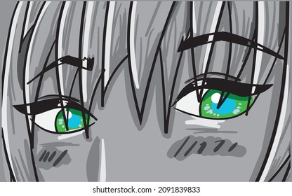 eye young girl monocrome anime style vector illustration design 