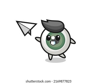 eyeball cartoon character throwing paper airplane , cute style design for t shirt, sticker, logo element