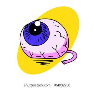 Eyeball cartoon hand drawn image. Original colorful artwork, comic childish style drawing.