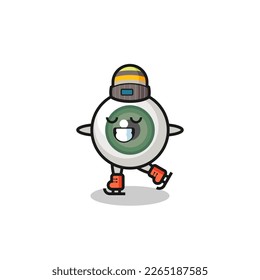 eyeball cartoon as an ice skating player doing perform , cute style design for t shirt, sticker, logo element