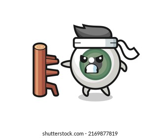 eyeball cartoon illustration as a karate fighter , cute style design for t shirt, sticker, logo element