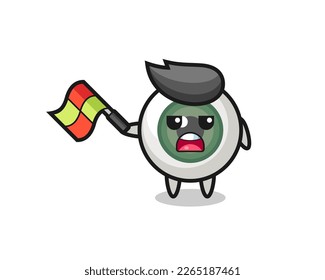 eyeball cartoon as the line judge hold the flag up at a 45 degree angle , cute style design for t shirt, sticker, logo element