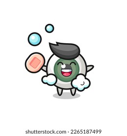 el personaje de béisbol se baña mientras sostiene jabón, diseño de estilo lindo para camiseta, pegatina, elemento logo