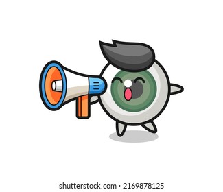 eyeball character illustration holding a megaphone , cute style design for t shirt, sticker, logo element