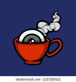 Eyeball in a coffee cup cartoon vector illustration