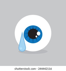 Eyeball crying with single large tear 