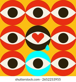 Eyeball. Eye flat vector illustration. Eye symbols. Cartoon eyeballs with Heart and Tear.