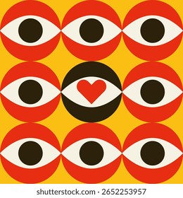 Eyeball. Eye flat vector illustration. Eye symbols. Cartoon eyeballs with Heart.