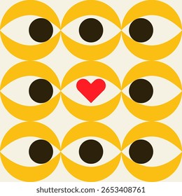 Eyeball. Eye flat vector illustration. Eye symbols. Cartoon eyeballs with Heart.