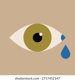 Globo ocular. Ilustración vectorial plana del ojo. Ojo de llanto. Símbolo del ojo. Símbolo de desgarro. Globo ocular de dibujos animados.	