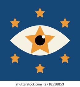 Augapfel. Flache Vektorgrafik mit den Augen. Augen- und Sternsymbole. Cartoon Eyeball mit Sternsymbol. Sternsymbol.