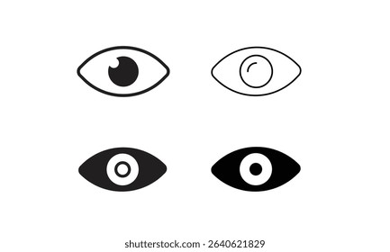 Eyeball Flat Icon Design. This icon set features a clean and modern design that represents both visibility and hidden states.