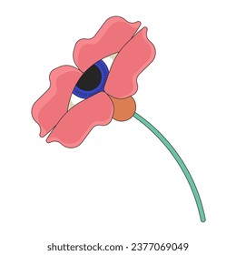 Eyeball flower with stem 2D linear cartoon object. Mystical plant. Blossom spiritual imagination isolated line vector element white background. Fantasy hallucination color flat spot illustration