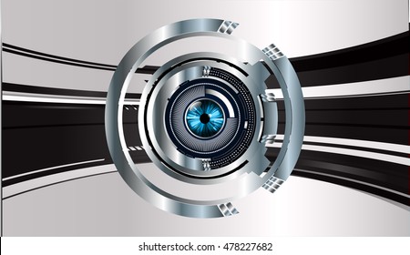 eyeball future technology, black silver cyber security concept background