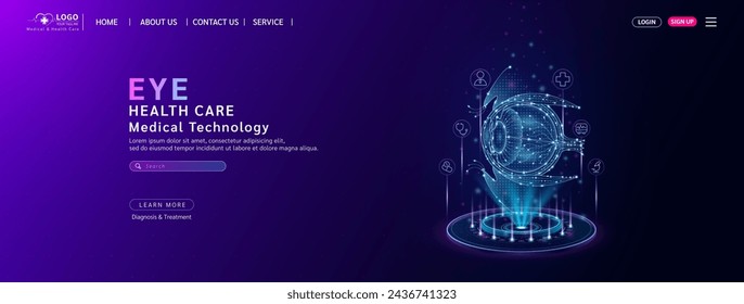 Eyeball health care. Diagnose disease with technology artificial intelligence. Medical website template layout design. Banner for medical ads online social media. Science medicine business. Vector.