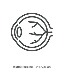 Icono del globo ocular. Ilustración de líneas aisladas del globo ocular humano, que representa la visión, la oftalmología y la salud visual. Perfecto para aplicaciones médicas, médicas y educativas.