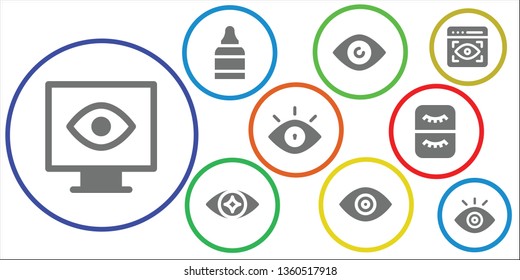 eyeball icon set. 9 filled eyeball icons.  Simple modern icons about  - View, Eye drops, Eye, Eyelash