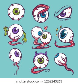 Eyeball icon set. Hand drawn set of eyeball vector icons for web design