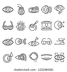 Eyeball icon set. Outline set of eyeball vector icons for web design isolated on white background