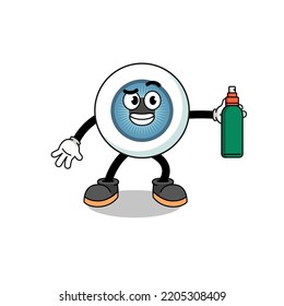 eyeball illustration cartoon holding mosquito repellent   character design