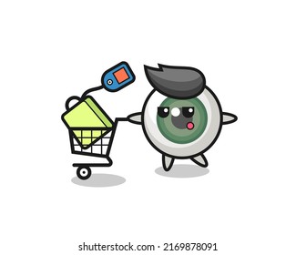 eyeball illustration cartoon with a shopping cart , cute style design for t shirt, sticker, logo element