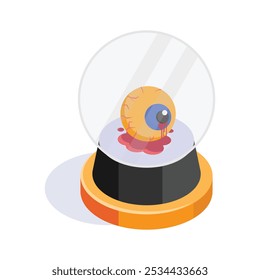 An eyeball inside snow globe, isometric icon of halloween globe