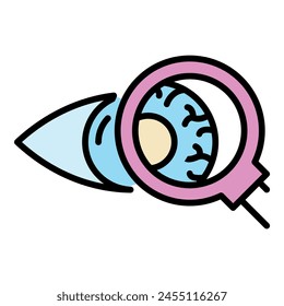 Icono de inspección ocular. Icono de Vector de inspección de globo ocular de contorno color plano aislado en blanco