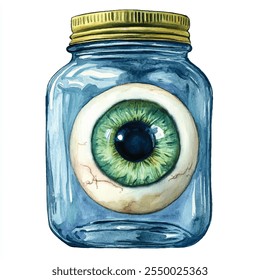 Eyeball in jar watercolor clipart illustration