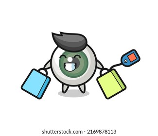 eyeball mascot cartoon holding a shopping bag , cute style design for t shirt, sticker, logo element