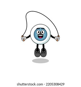 eyeball mascot cartoon is playing skipping rope , character design