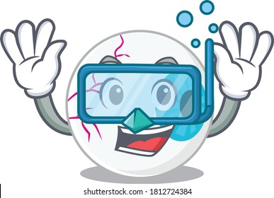 Eyeball mascot design swims with diving glasses