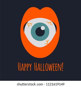 eyeball in mouth, happy halloween card vector illustration