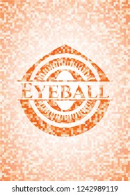 Eyeball orange tile background illustration. Square geometric mosaic seamless pattern with emblem inside.
