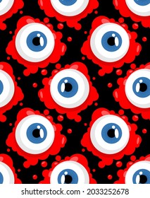 Eyeballmuster nahtlos. Auge und Bluthintergrund. Halloween-Vektorschmuck