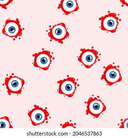 Eyeballmuster nahtlos. Auge und Bluthintergrund. Halloween-Vektorschmuck